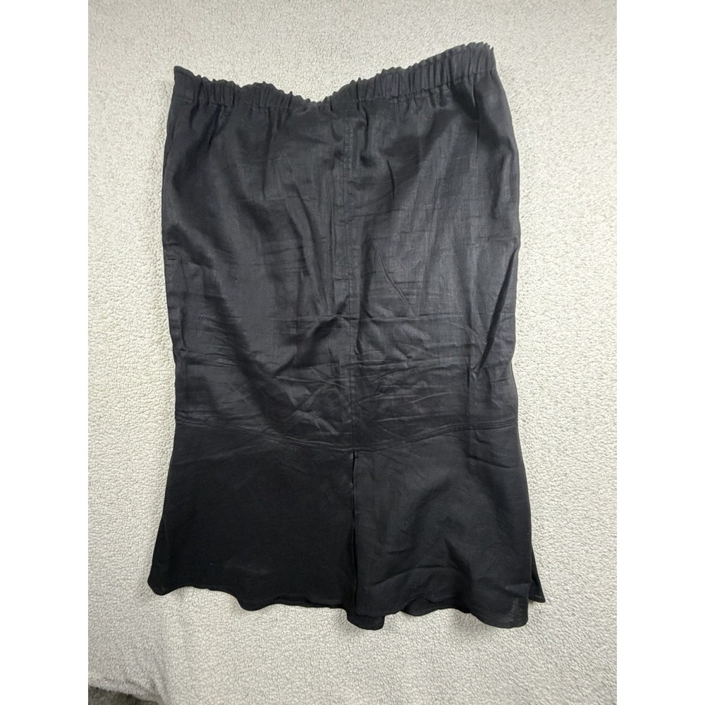 Womens Black Linen Maxi Skirt Drawstring Waist Flounce Hem Boho Unbranded - Picture 2 of 8